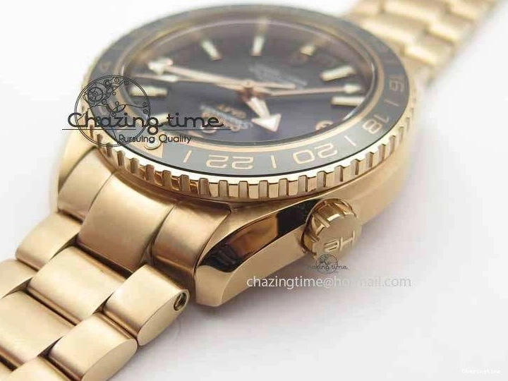 1221 Efficient Planet Ocean GMT 43.5mm RG V6F 1:1 Best Edition Black Dial On RG Bracelet A 8182